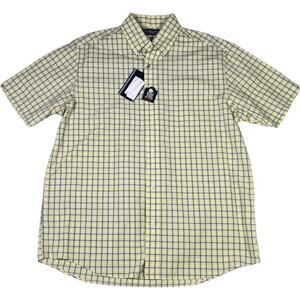 Roundtree & Yorke Men’s Yellow Plaid Button Shirt Cotton Size M Office Golf